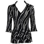 Satin Mini Pleats Three Quarter with Collar - Ribbon Black-White