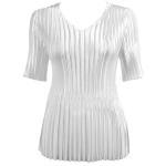 Satin Mini Pleats Half Sleeve V-Neck - Solid White