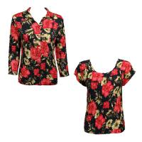 Twin Sets Satin - Blouse / Cap Sleeve - Coral Blossoms on Black