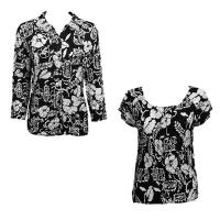 Twin Sets Satin - Blouse / Cap Sleeve - Ivory Floral on Black