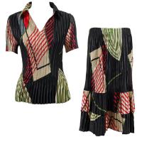 Sets Satin Mini Pleat - Half Sleeve with Collar - Art Deco Olive-Red
