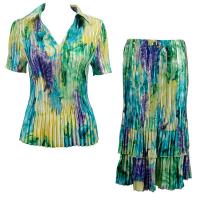 Sets Satin Mini Pleat - Half Sleeve with Collar - Blue-Purple-Yellow Watercolors