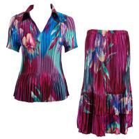 Sets Satin Mini Pleat - Half Sleeve with Collar - Red-Blue Flower