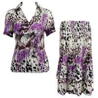 Sets Satin Mini Pleat - Half Sleeve with Collar - Reptile Floral Purple