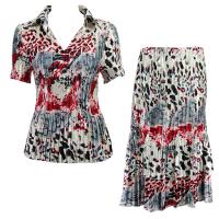 Sets Satin Mini Pleat - Half Sleeve with Collar - Reptile Floral Red