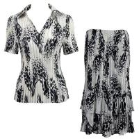Sets Satin Mini Pleat - Half Sleeve with Collar - White-Black Swirl Dots