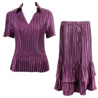 Sets Satin Mini Pleat - Half Sleeve with Collar - Solid Eggplant