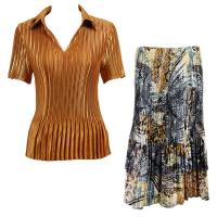 Sets Satin Mini Pleat - Half Sleeve with Collar - Solid Gold - Abstract Black-Gold Skirt