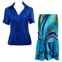 Sets Satin Mini Pleat - Half Sleeve with Collar - Solid Royal - Half Moon Blue-Yellow Skirt