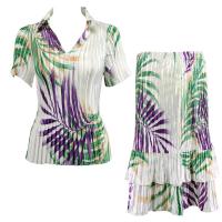Sets Satin Mini Pleat - Half Sleeve with Collar - Palm Leaf Green-Purple