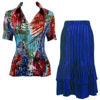 Sets Satin Mini Pleat - Half Sleeve with Collar - Abstract Blue-Red - Royal Skirt