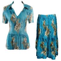 Sets Satin Mini Pleat - Half Sleeve with Collar - Taupe on Teal