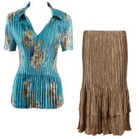 Sets Satin Mini Pleat - Half Sleeve with Collar - Taupe on Teal - Light Gold Skirt