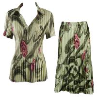 Sets Satin Mini Pleat - Half Sleeve with Collar - Multi Green Floral
