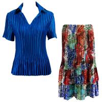 Sets Satin Mini Pleat - Half Sleeve with Collar - Solid Royal - Abstract Blue-Red Skirt