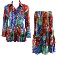 Sets Satin Mini Pleat - Blouse / Skirt - Abstract Blue-Red