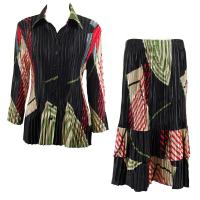 Sets Satin Mini Pleat - Blouse / Skirt - Art Deco Olive-Red