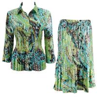 Sets Satin Mini Pleat - Blouse / Skirt - Lime-Aqua Peacock