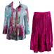 Red Swirl on Silver - Magenta Skirt