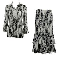 Sets Satin Mini Pleat - Blouse / Skirt - White-Black Swirl Dots - Black Skirt