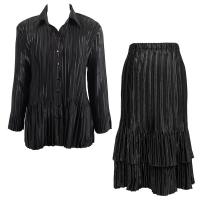 Sets Satin Mini Pleat - Blouse / Skirt - Solid Black