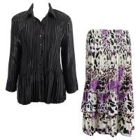 Sets Satin Mini Pleat - Blouse / Skirt - Solid Black - Reptile Floral Purple Skirt