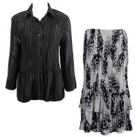 Sets Satin Mini Pleat - Blouse / Skirt - Solid Black - White-Black Swirl Dots Skirt