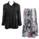 Solid Black - White-Black-Pink Floral Skirt
