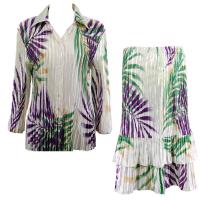 Sets Satin Mini Pleat - Blouse / Skirt - Palm Leaf Green-Purple