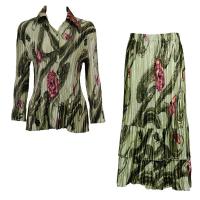 Sets Satin Mini Pleat - Blouse / Skirt - Multi Green Floral