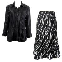 Sets Satin Mini Pleat - Blouse / Skirt - Solid Black - Ribbon Black-White Skirt