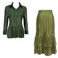 Sets Satin Mini Pleat - Blouse / Skirt - Solid Olive