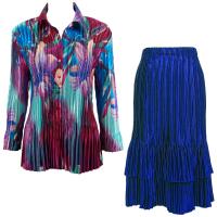 Sets Satin Mini Pleat - Blouse / Skirt - Red-Blue Flower - Royal Skirt