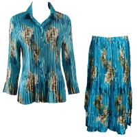 Sets Satin Mini Pleat - Blouse / Skirt - Taupe on Teal