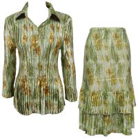 Sets Satin Mini Pleat - Blouse / Skirt - Gold-Sage Floral