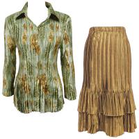 Sets Satin Mini Pleat - Blouse / Skirt - Gold-Sage Floral - Gold Skirt