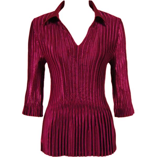 Wholesale 745 - Skirts - Satin Mini Pleat Tiered Solid Ruby Satin Mini Pleats - Three Quarter Sleeve w/ Collar - One Size Fits Most
