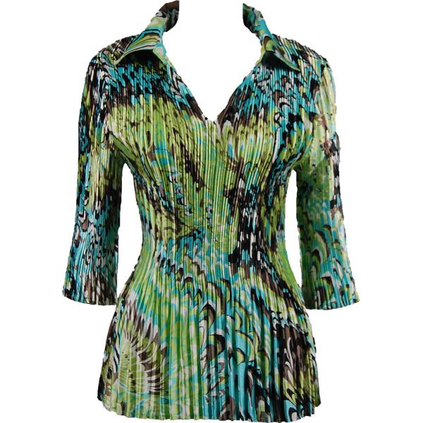 Wholesale 745 - Skirts - Satin Mini Pleat Tiered Lime-Aqua Peacock Satin Mini Pleats - Three Quarter Sleeve w/ Collar - One Size Fits Most