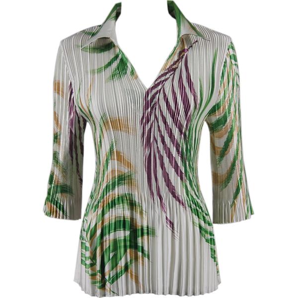Wholesale 1519 - Satin Mini Pleat 3/4  Sleeve Dress Collar Palm Leaf Green-Purple Satin Mini Pleats - Three Quarter Sleeve w/ Collar - One Size Fits Most