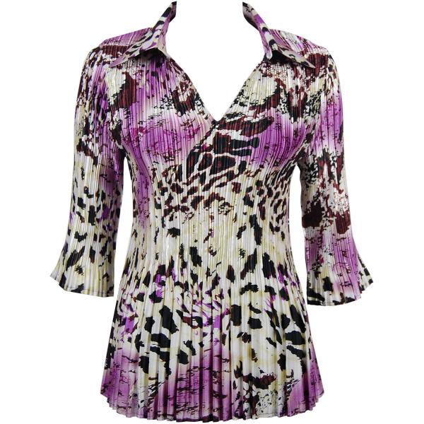 Wholesale 745 - Skirts - Satin Mini Pleat Tiered Reptile Floral - Purple Satin Mini Pleats - Three Quarter Sleeve w/ Collar - One Size Fits Most