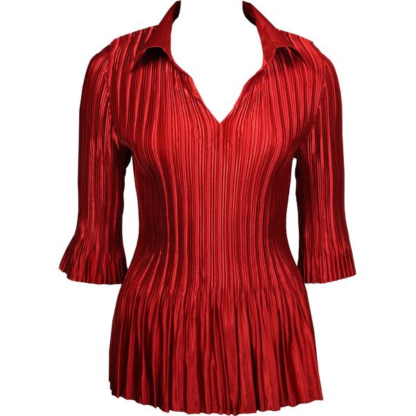 Wholesale 1370 - Satin Mini Pleats - Spaghetti Dress Solid Red Satin Mini Pleats - Three Quarter Sleeve w/ Collar - One Size Fits Most