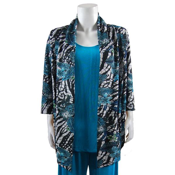 Wholesale 1215 - Slinky TravelWear Open Front Cardigan Zebra Floral - Teal - One Size Fits Most