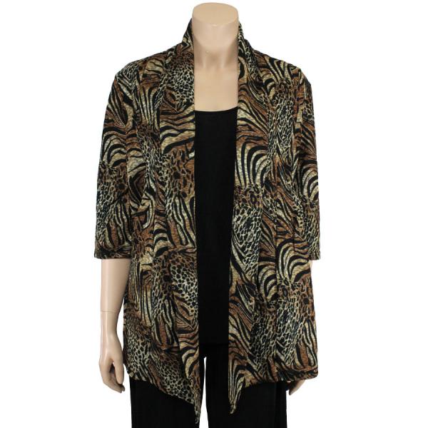 Wholesale 1175 - Slinky Travel Tops - Three Quarter Sleeve Animal w/Brown Gold Accent - One Size Fits Most