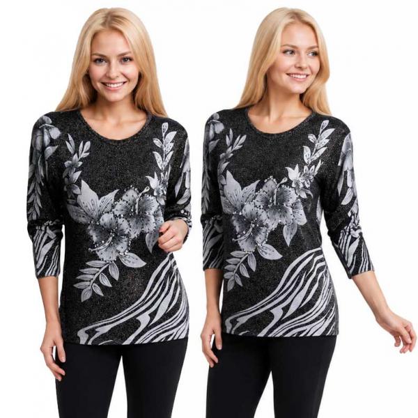 1227 - Beaded Long Sleeve Tops - #067<br>
Zebra Metallic Floral - Black-Silver One Size Fits Medium to Large 1227 - Beaded Long Sleeve Tops #067<br>
Zebra Metallic Floral - Black-Silver - One Size Fits Medium to Large