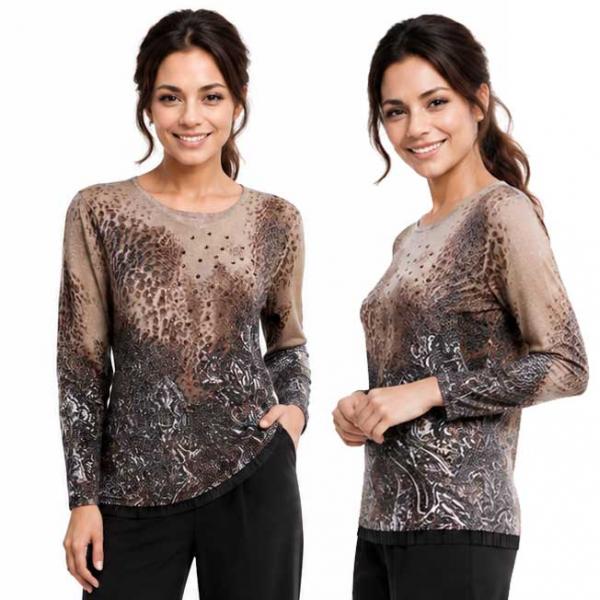 1227 - Beaded Long Sleeve Tops - #018<br>
Cheetah Paisley Metallic - Tan One Size Fits Medium to Large 1227 - Beaded Long Sleeve Tops #018<br>
Cheetah Paisley Metallic - Tan - One Size Fits Medium to Large