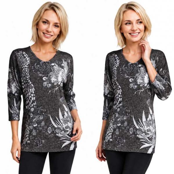 1227 - Beaded Long Sleeve Tops - #034<br>
Giraffe Metallic Floral - Black-Silver One Size Fits Medium to Large 1227 - Beaded Long Sleeve Tops #034<br>
Giraffe Metallic Floral - Black-Silver - One Size Fits Medium to Large