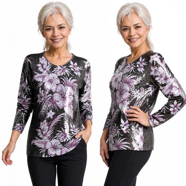 1227 - Beaded Long Sleeve Tops - #059<br>
Tropical Floral Metallic - Black-Purple One Size Fits Medium to Large 1227 - Beaded Long Sleeve Tops #059<br>
Tropical Floral Metallic - Black-Purple - One Size Fits Medium to Large