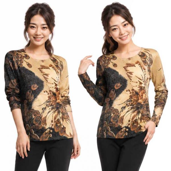 1227 - Beaded Long Sleeve Tops - #045<br>
Peacock Feathers Metallic Floral - Black-Tan One Size Fits Medium to Large 1227 - Beaded Long Sleeve Tops #045<br>
Peacock Feathers Metallic Floral - Black-Tan - One Size Fits Medium to Large
