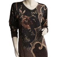 Slinky Style Tops - Beaded Long Sleeve - Abstract Metallic Floral - Black-Tan