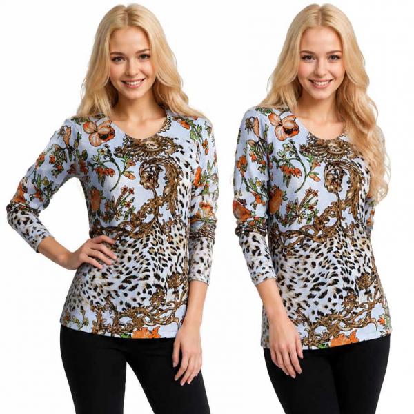 1227 - Beaded Long Sleeve Tops - #040<br>
Leopard and Vines Metallic - White-Tan One Size Fits Medium to Large 1227 - Beaded Long Sleeve Tops #040<br>
Leopard and Vines Metallic - White-Tan - One Size Fits Medium to Large